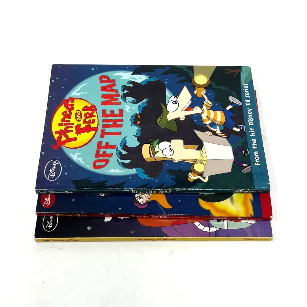 Phineas Ferb Disney XD Lot 3 Illustrated Chapter Books Off Map Freeze Frame Mars